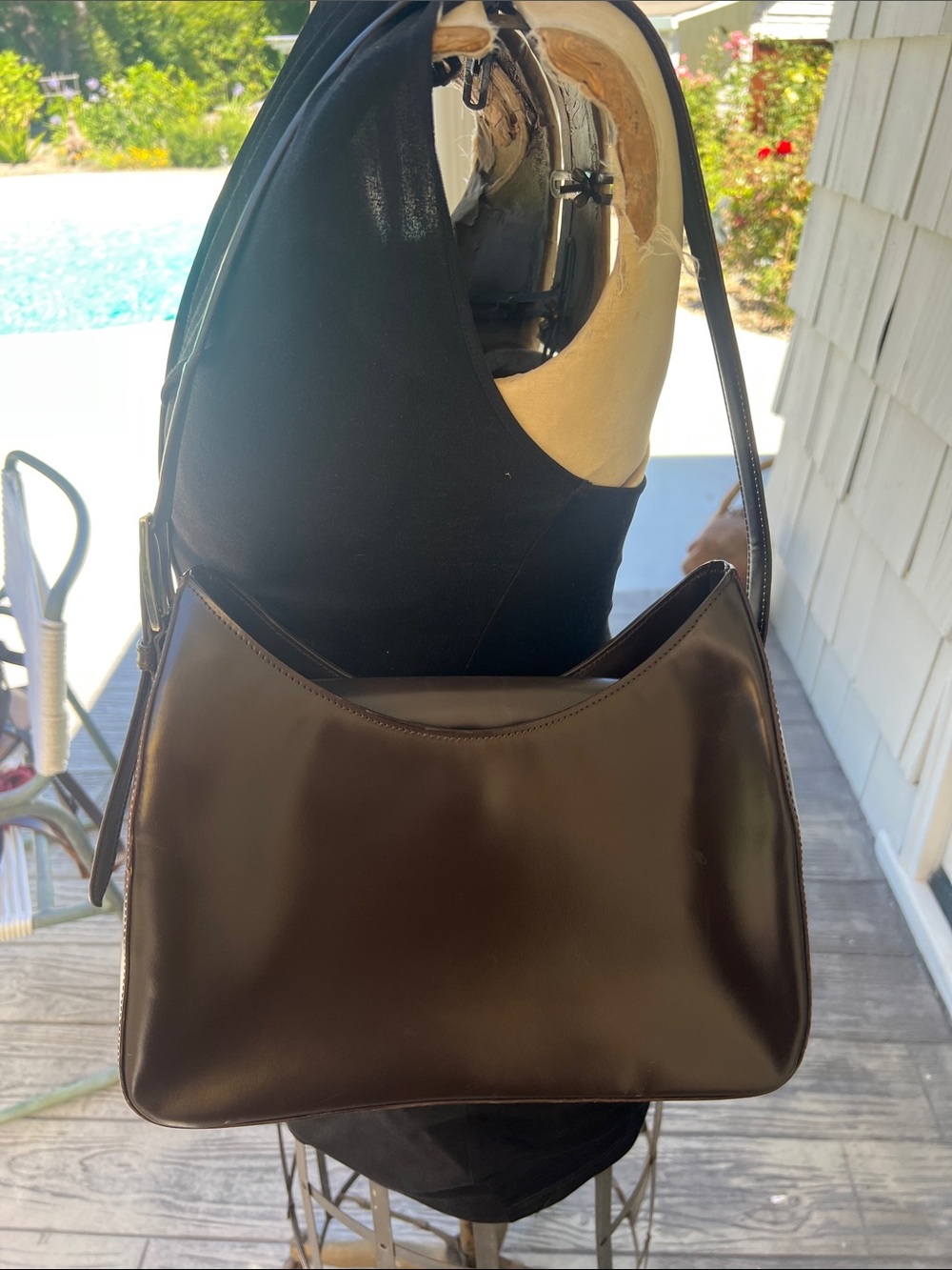 Shizue Milano Italy Elegant Dark Brown Leather Shoulder Bag with Smooth Finish
